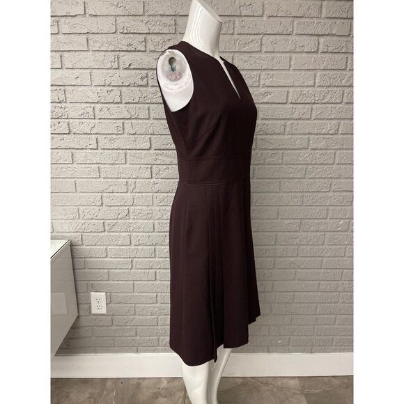 Ann Taylor Women Brown V Neck Sleeveless Pleated Dress Size 4 - Picture 4 of 10